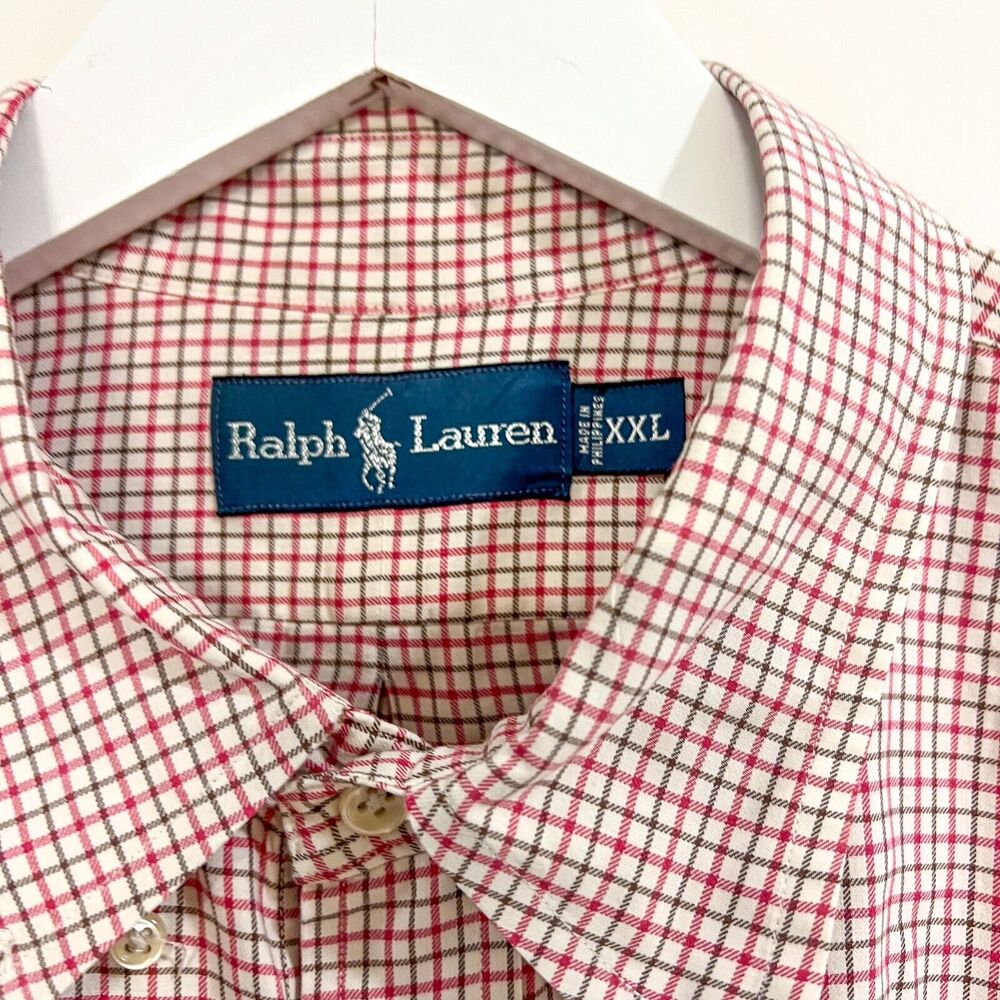Ralph Lauren Mens XXL 2XL Cotton Button Up Shirt Long Sleeve Pink Green Check